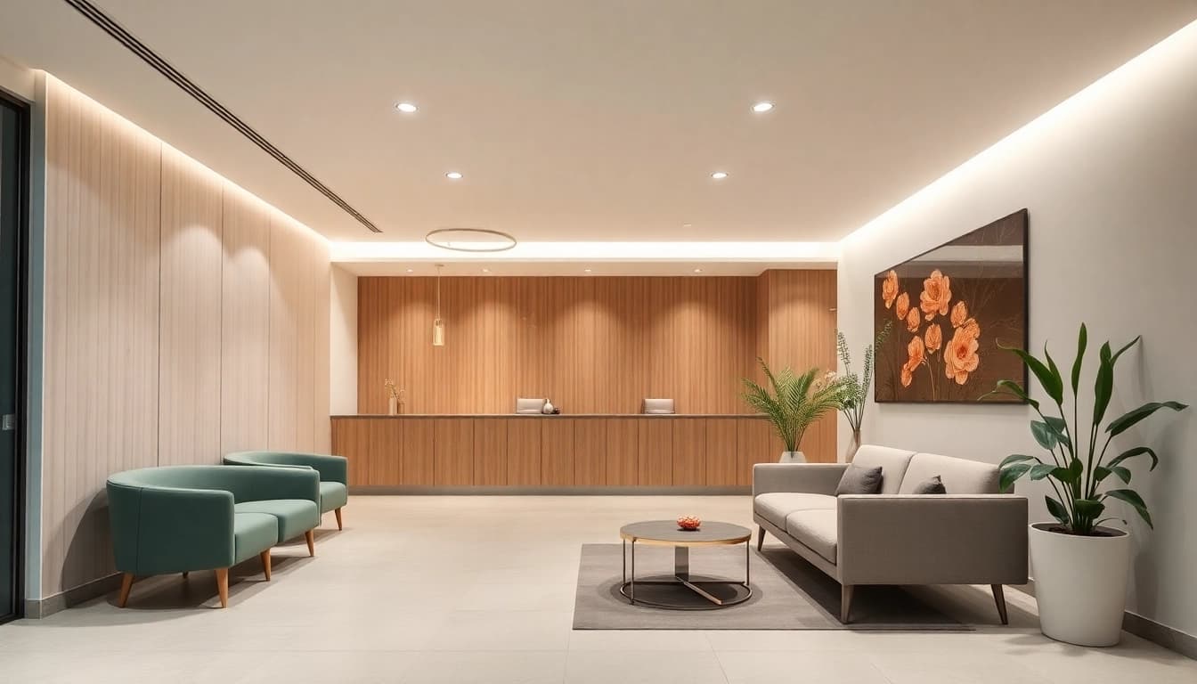 Experience the welcoming atmosphere at 東京植毛クリニック's modern clinic waiting area, featuring comfortable seating.