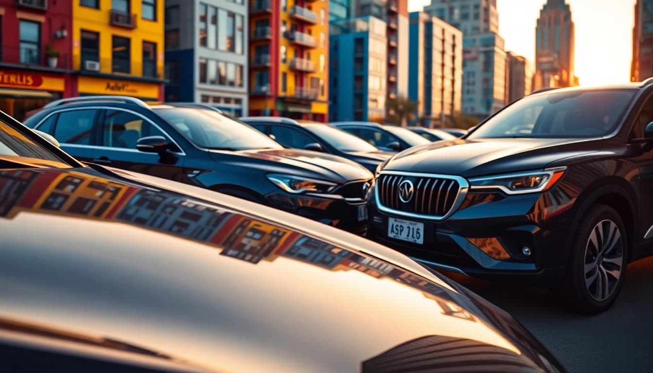 Ashley cars parked in a vibrant city, showcasing their sleek designs and modern appeal.