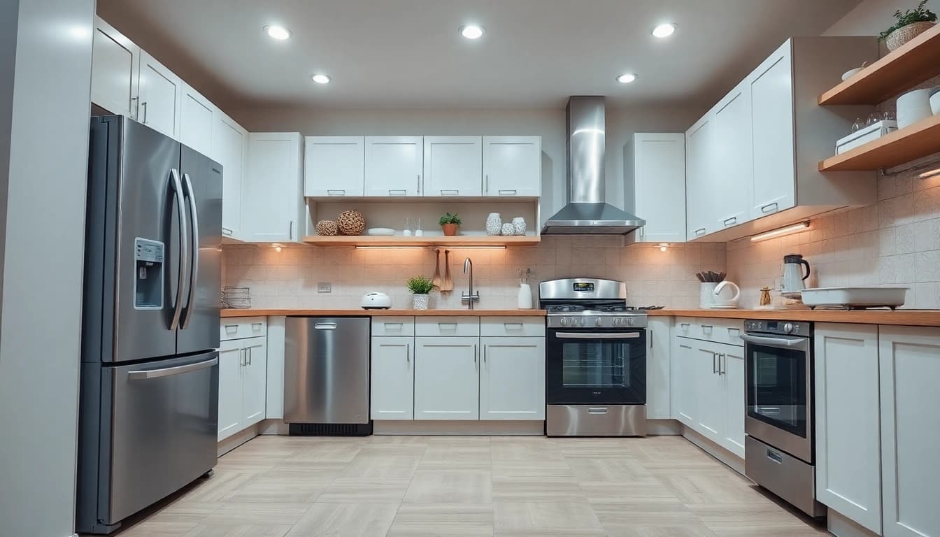 Enhance your kitchen with бяла техника; showcasing Bosch and Gorenje dishwashers alongside stylish retro ovens.