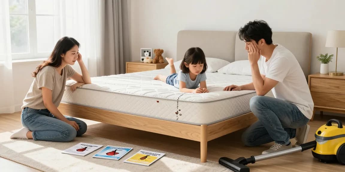 Family checking for bed bugs in their bedroom while discussing bed bug pest control solutions