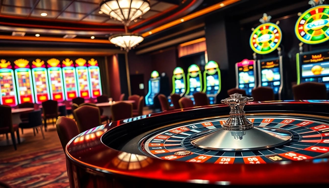 Engaging casino experience at rik vip featuring roulette, poker chips, and vibrant slot machines.