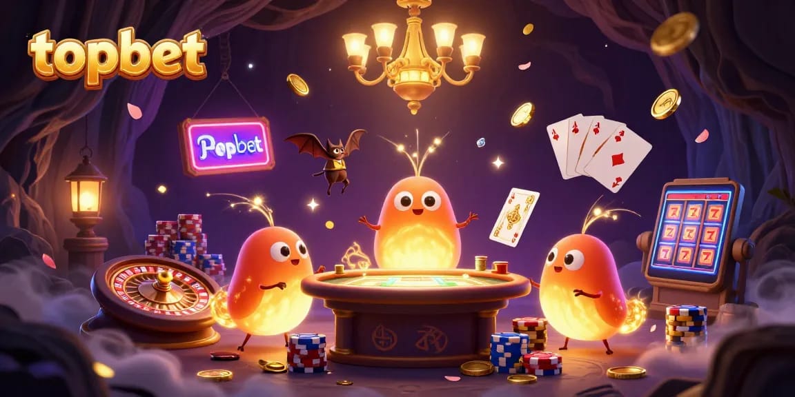 Experience the exhilarating games at topbet, illuminated by glowworms in a vibrant casino scene.