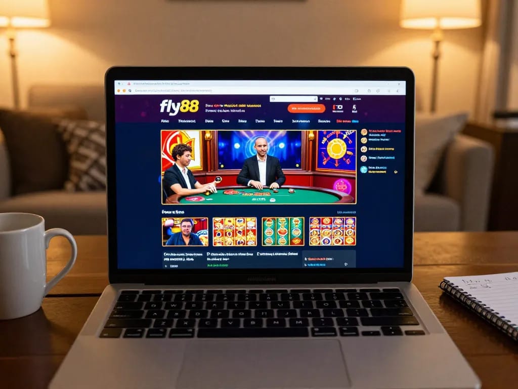 Play Fly88 online casino games on a laptop with dynamic slots and interactive dealer