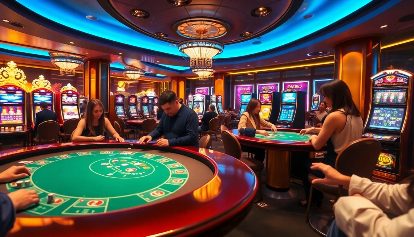 SODO casino scene with players enjoying blackjack and roulette, highlighting the thrill of gambling.