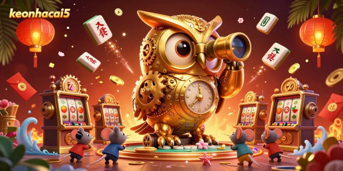 Engage with exciting gameplay on keonhacai5 through captivating visuals of casino elements and characters.
