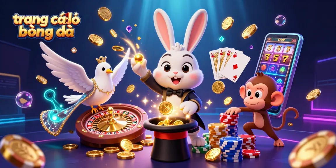 Experience the excitement of trang cá độ bóng đá with a 3D magician rabbit, coins, and thrilling casino elements.