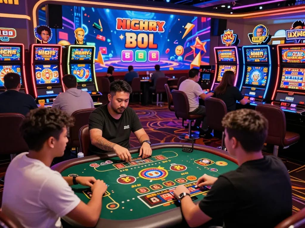 Sunwin online gaming ambiance with players enjoying vibrant casino games in an immersive virtual casino.