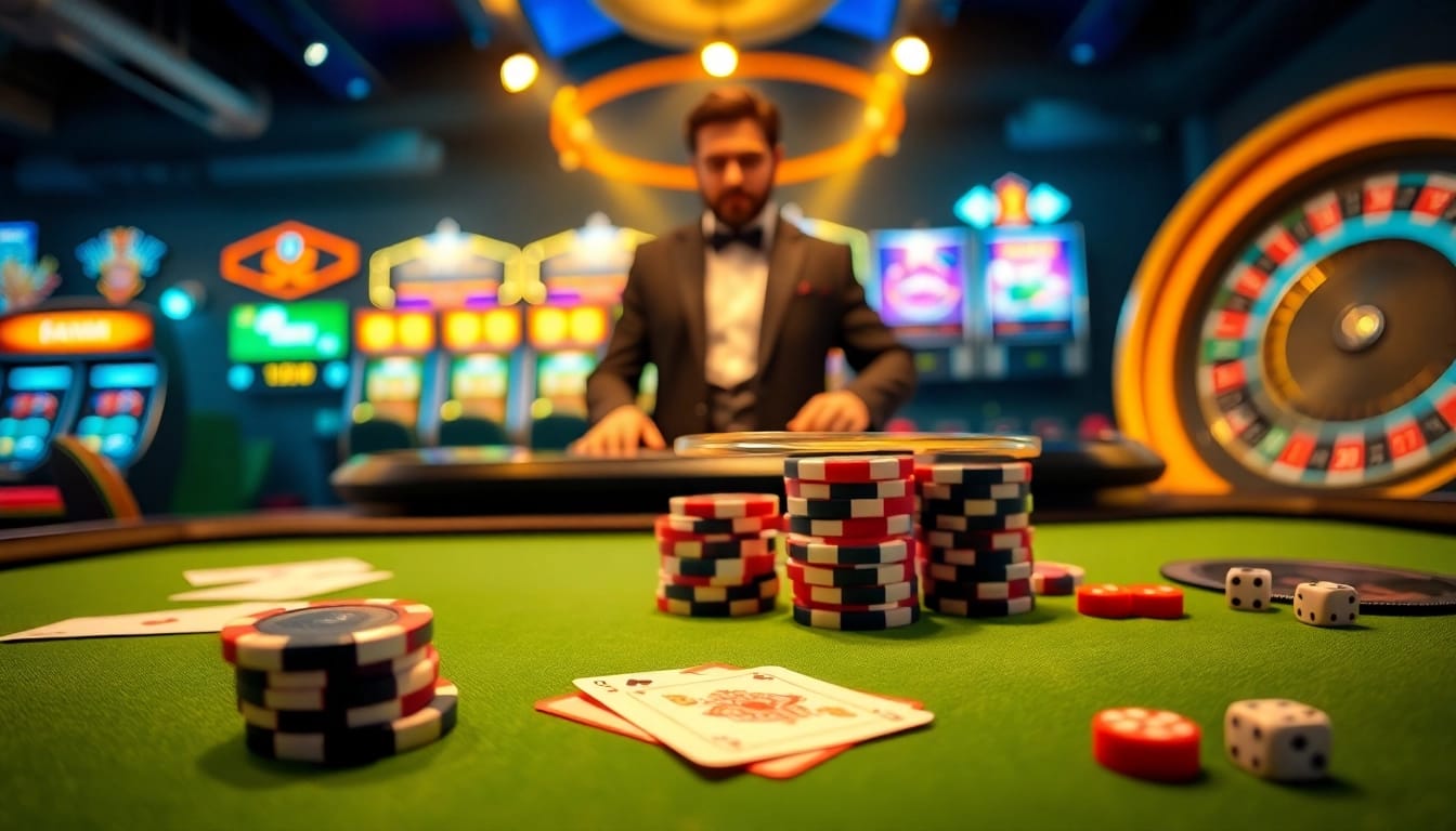 High-stakes poker table scene with vibrant S8 chips and cards in a luxury casino setting.
