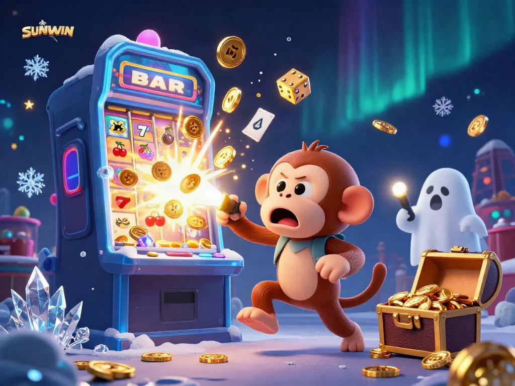 Experience thrilling wins at SUNWIN with playful ghostly characters in a vibrant casino setting.