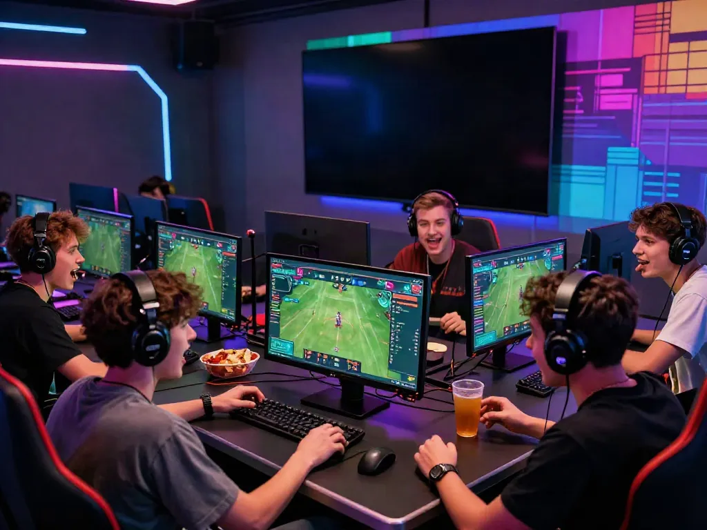 Exciting online gaming scene with friends engaging on https://9bet.ru.com/ during a sports betting session.