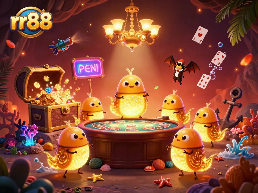 Experience thrilling gameplay at rr88 with a vibrant underwater casino scene illuminated by glowing characters.