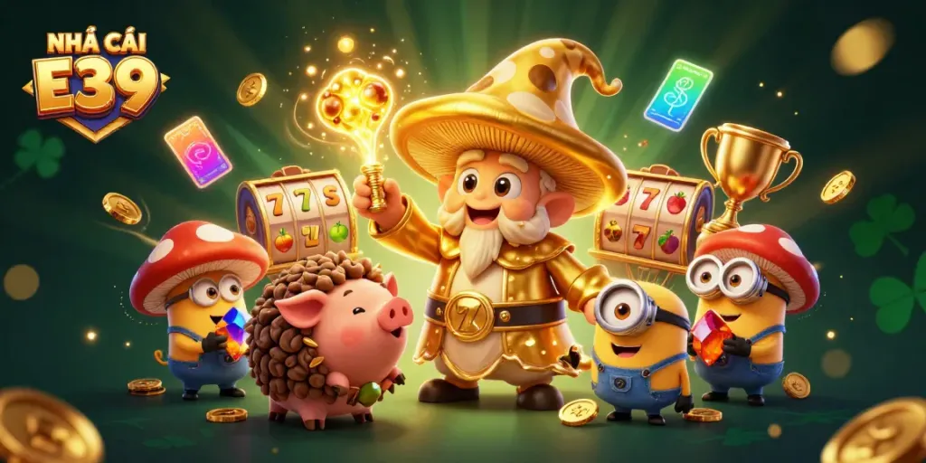 Experience the excitement of NHÀ CÁI E39 with magical visuals and vibrant casino elements.