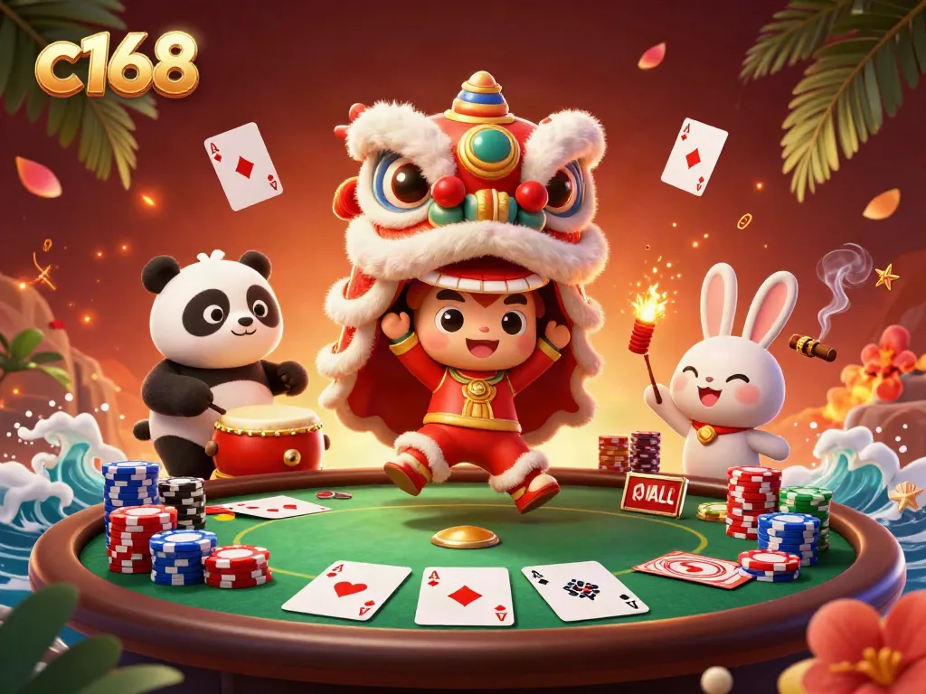 Engage in high-stakes play with c168 showcasing a vibrant 3D illustration of a lively casino scene.