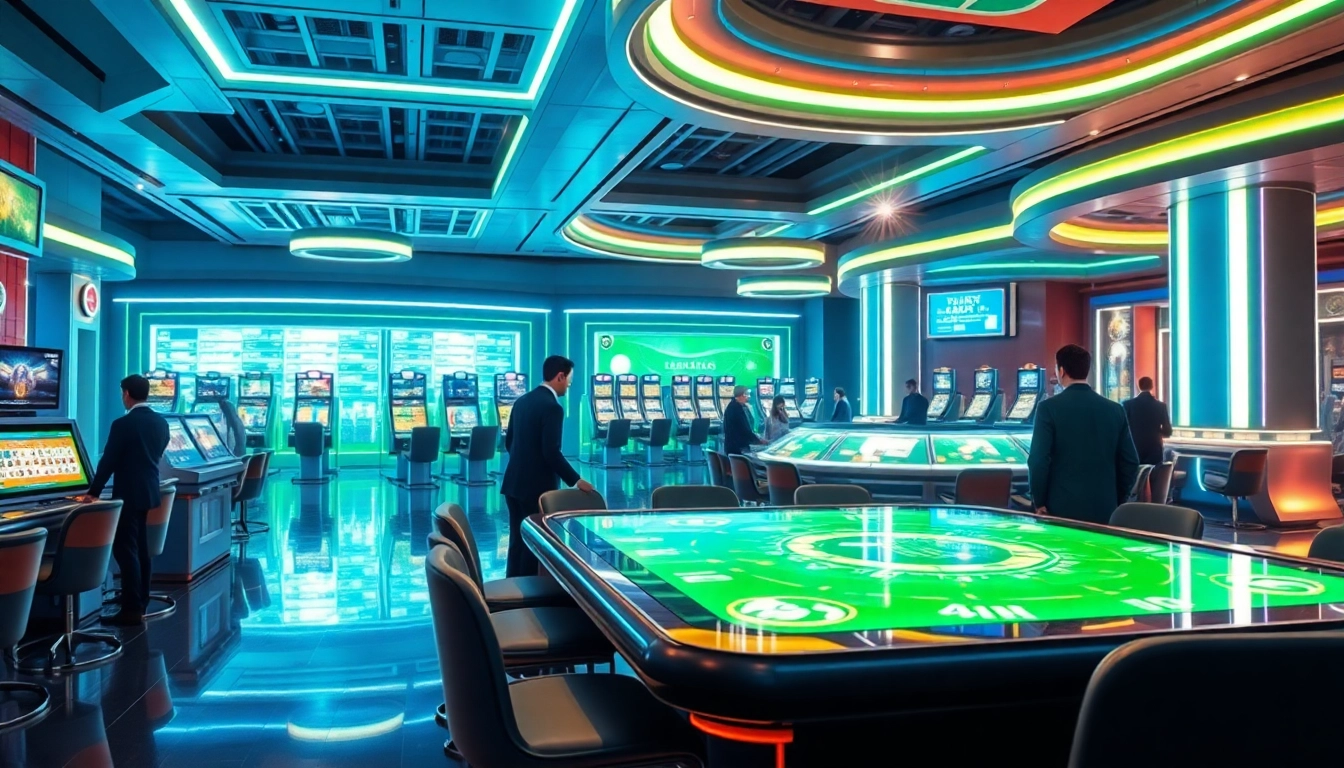 Experience new technology with advanced gambling devices in a futuristic casino setting.