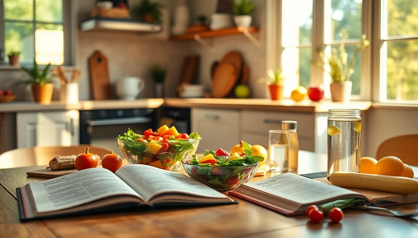 Healthy Food arranged beautifully on a wooden dining table with vivid colors.