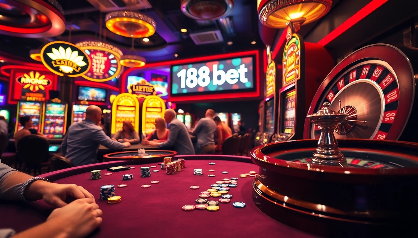 188bet players enjoying an exhilarating game of poker at a lively casino table.