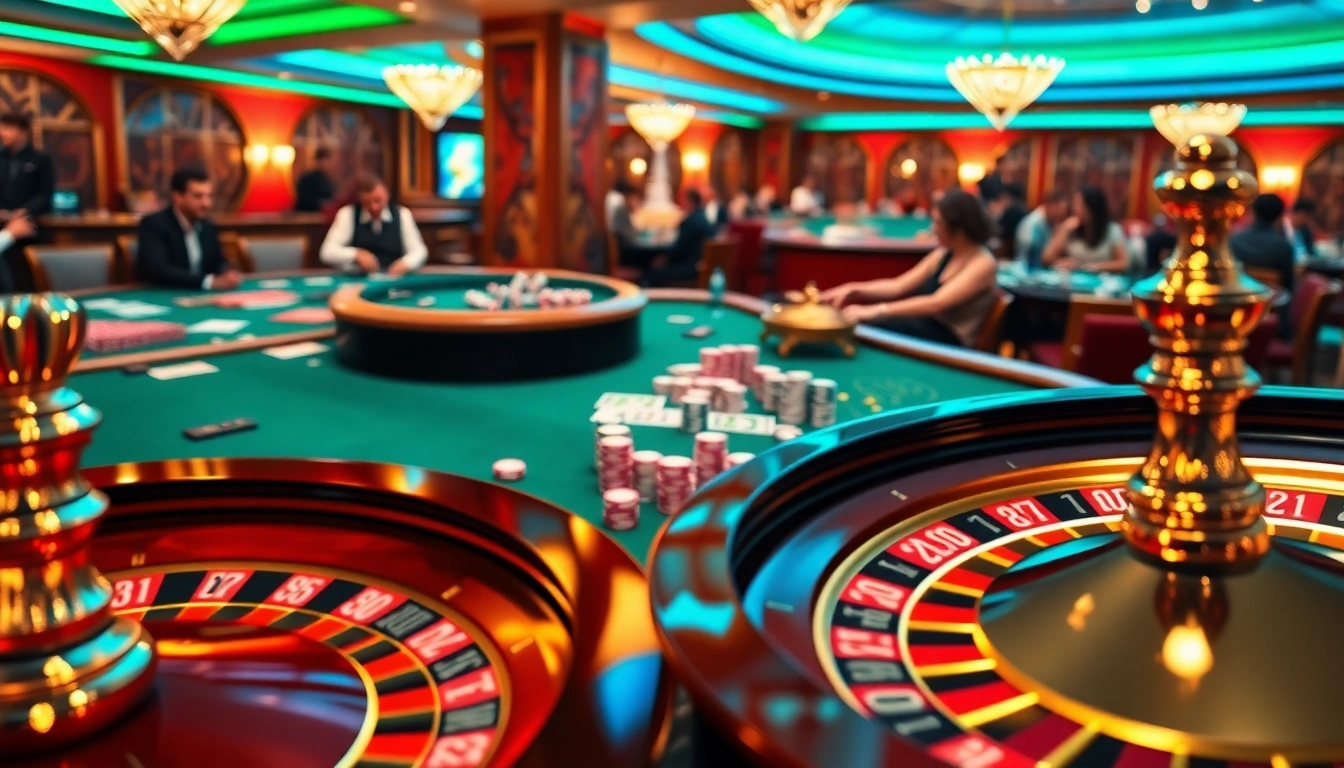 KJC AC 3 casino scene featuring poker tables and roulette wheels, showcasing the excitement of online gambling.