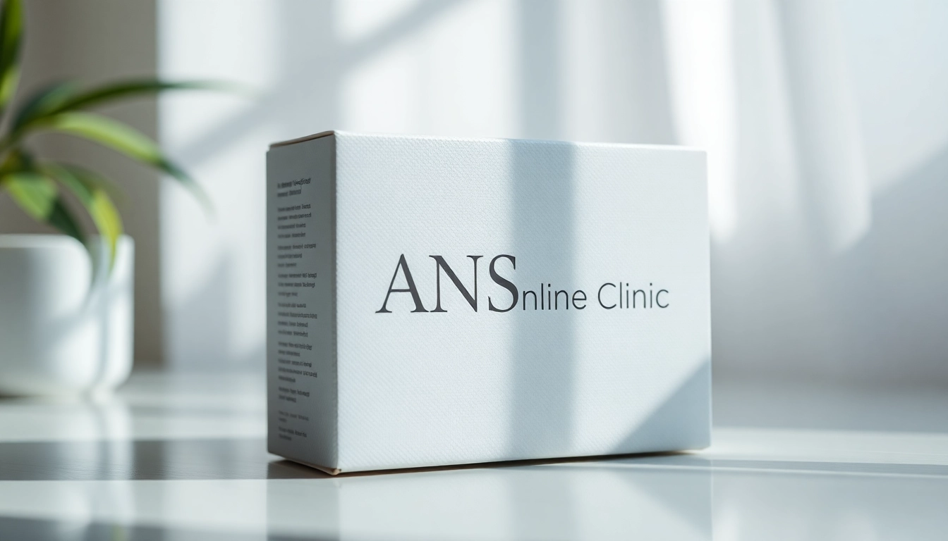View ANS 口コミ skincare package showcasing its unique branding and contents for effective online treatments.