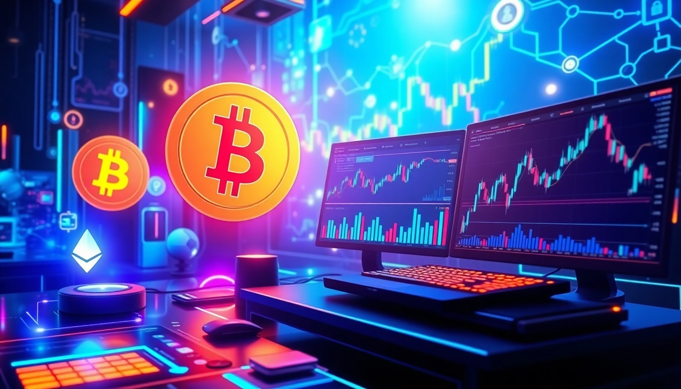 Cryptocurrency portfolio analytics visual featuring Bitcoin trading charts and digital wallets in a futuristic environment.