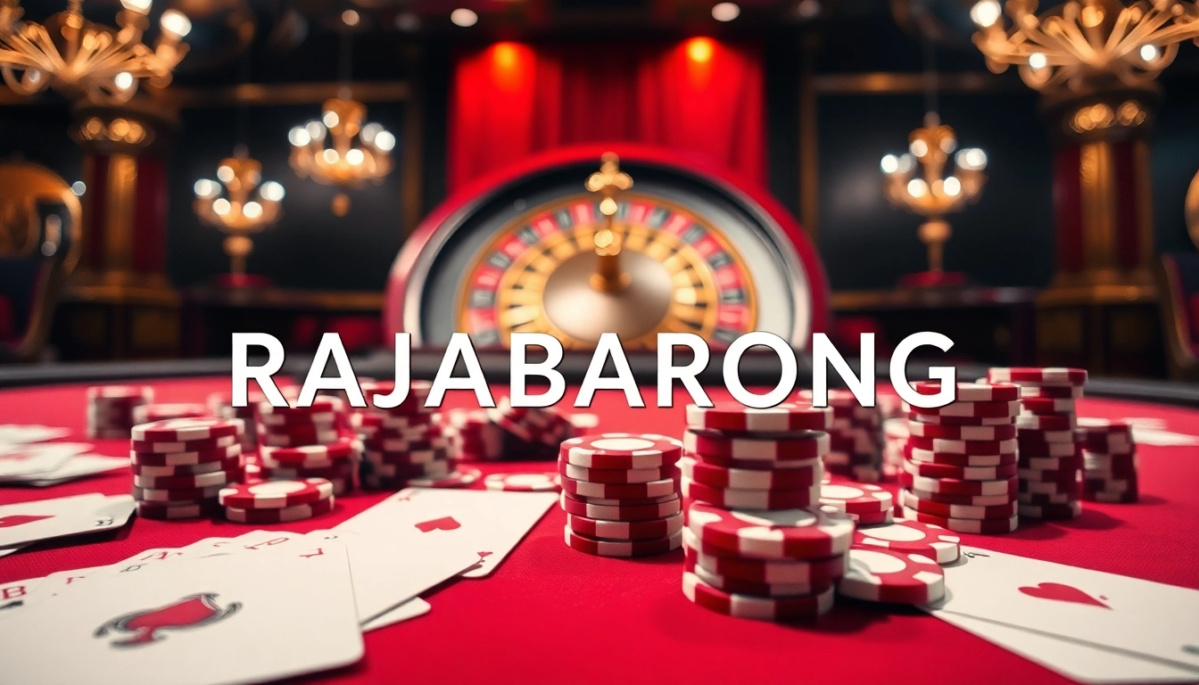 Experience the thrill of RAJABARONG at an extravagant casino table filled with poker chips.