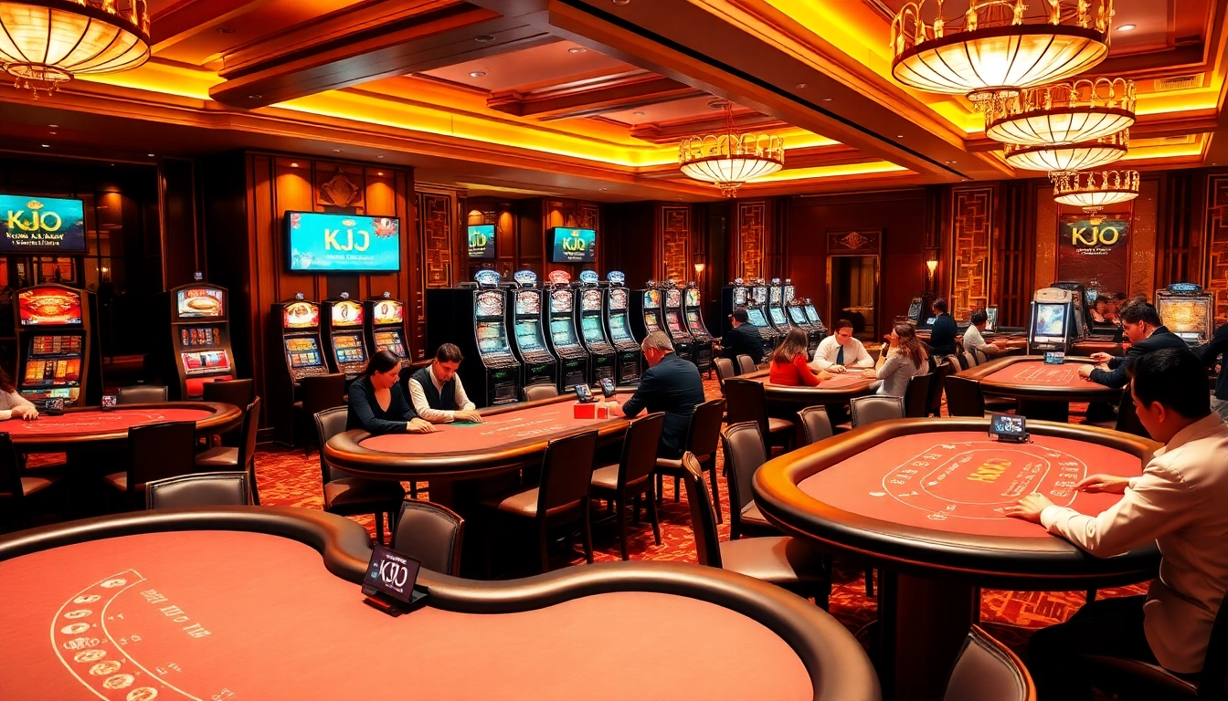 KJC interactive casino scene with poker tables and slot machines highlighting professional gambling.