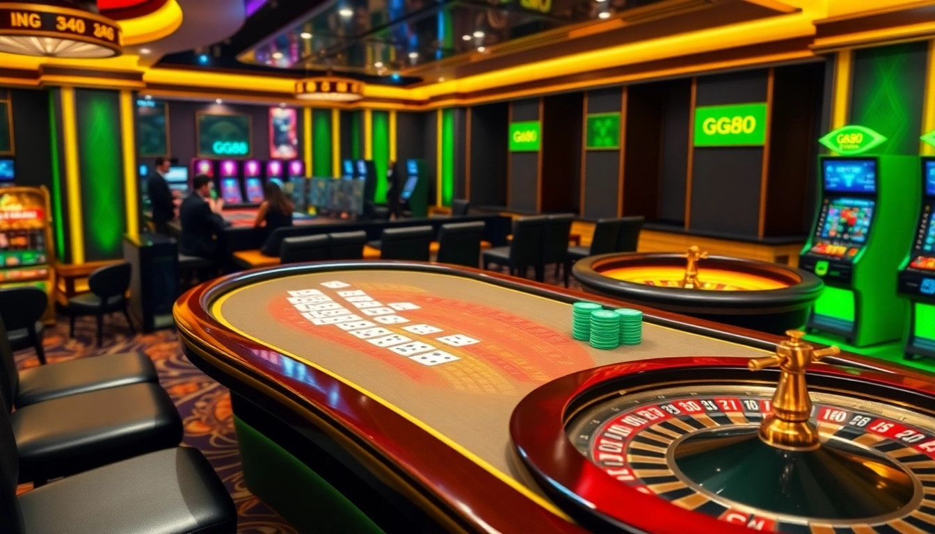 Experience the excitement of GG88 online gambling with vibrant visuals of casino games and players.