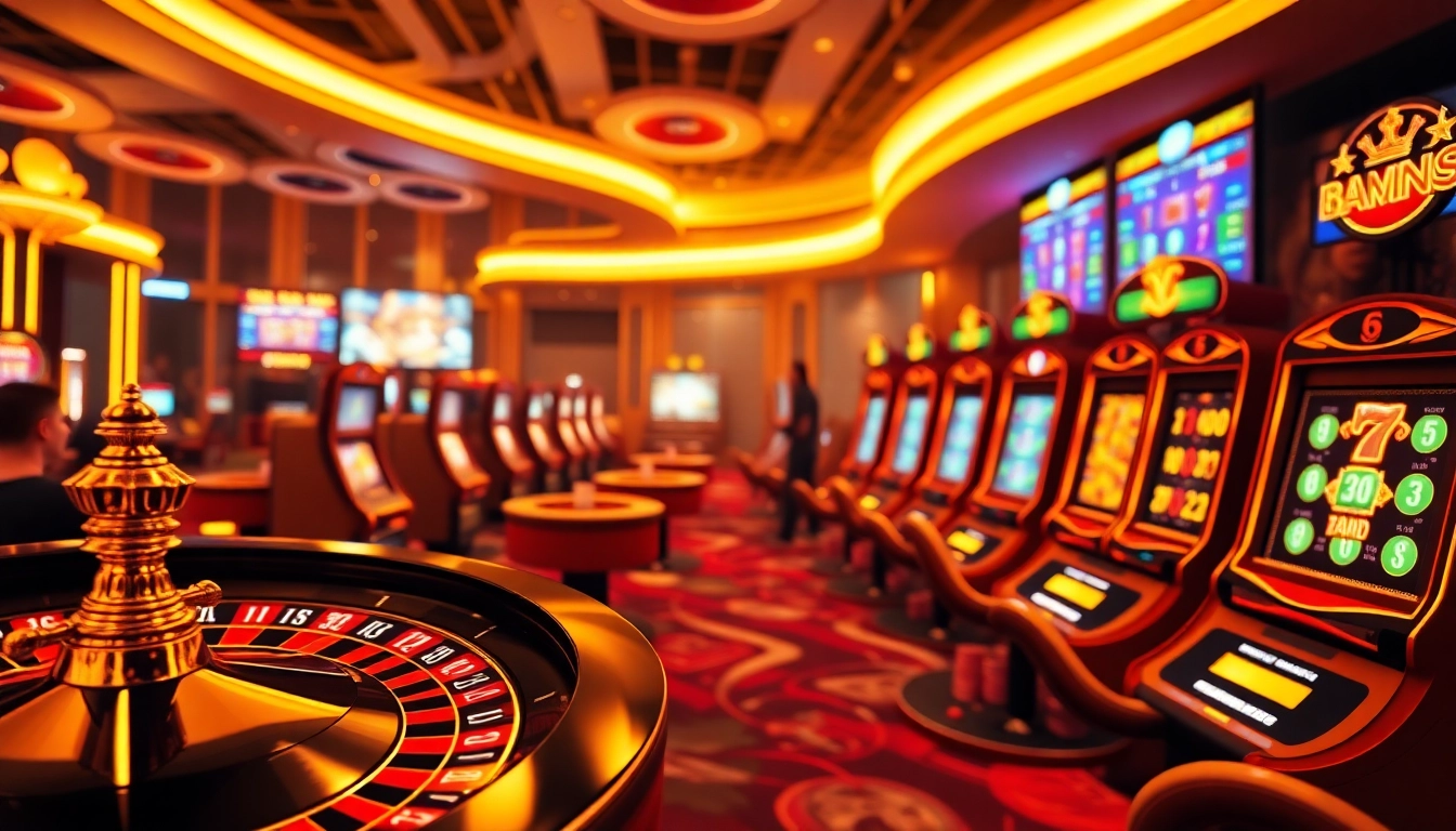 A dynamic online casino scene at https://789win.apartments/ showcasing roulette, poker chips, and slot machines.