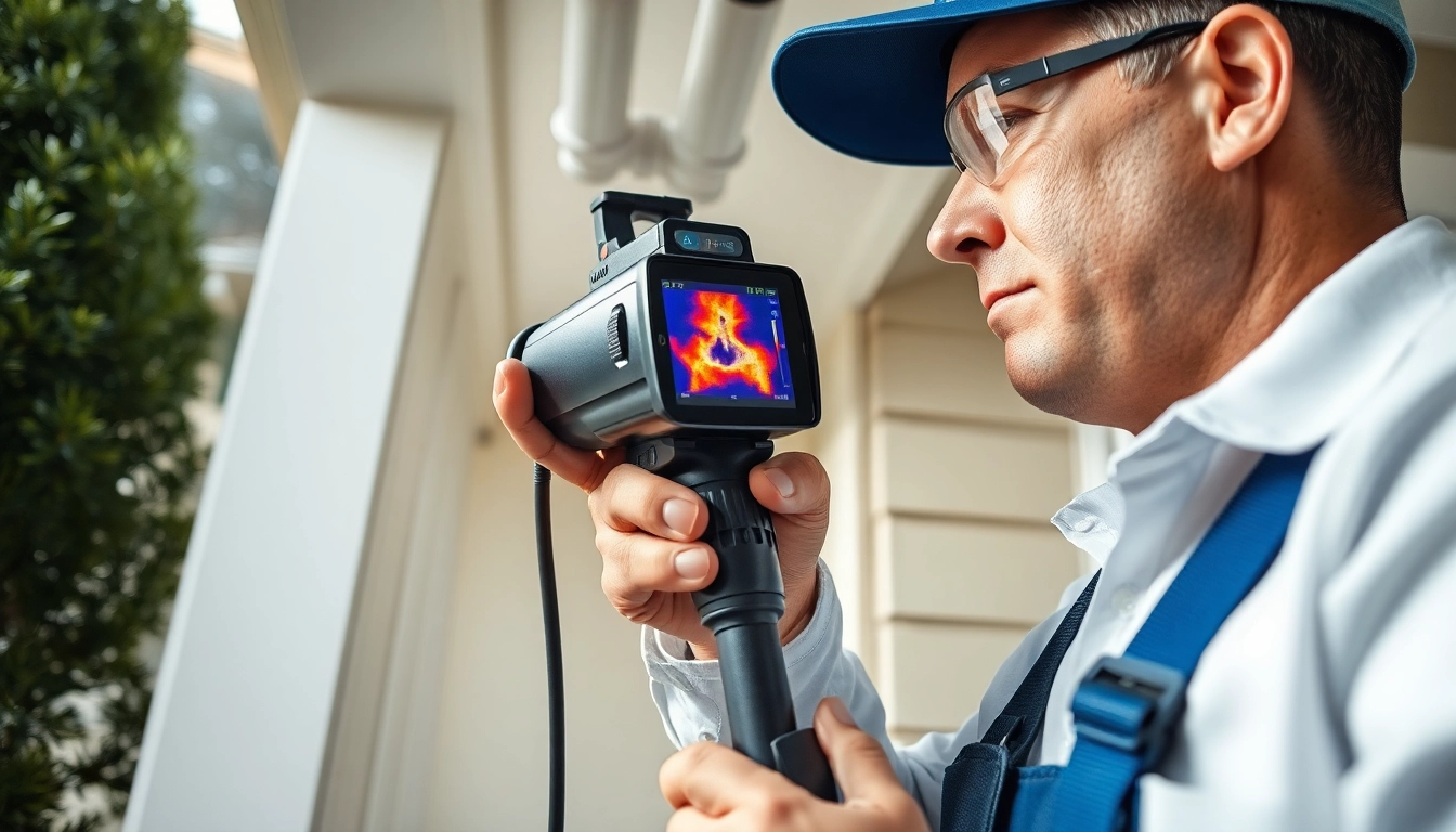 Expert leak detection technician utilizing advanced thermal imaging for non-invasive home inspections.