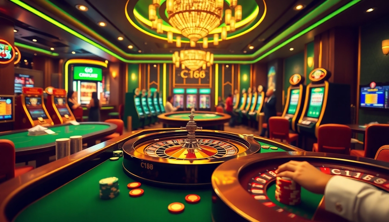 Dynamic casino scene with excited players enjoying C168 betting experience at a roulette table.