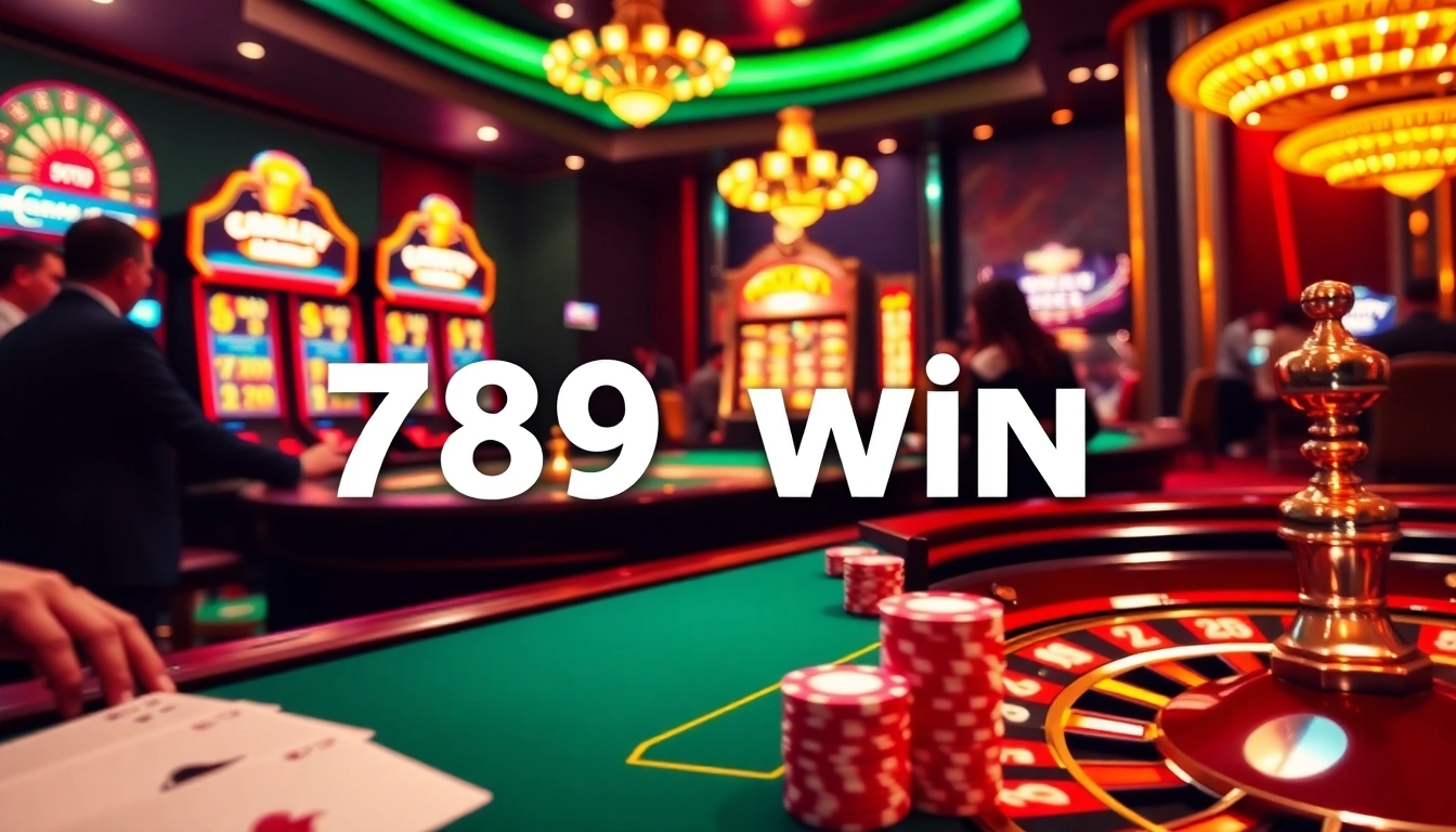 Experience the excitement of 789 win at a vibrant casino scene with poker chips and roulette.