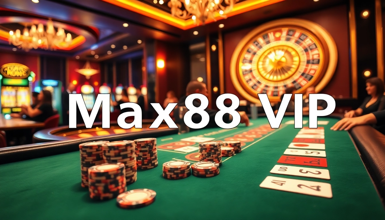 High-stakes poker gameplay with elegant players, capturing the essence of max88 vip in a luxurious casino.