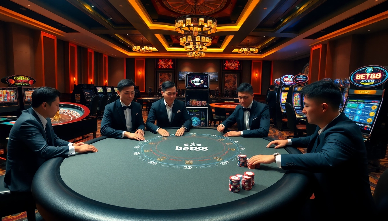Experience the excitement of nhà cái bet88 with professional players at a vibrant casino table.