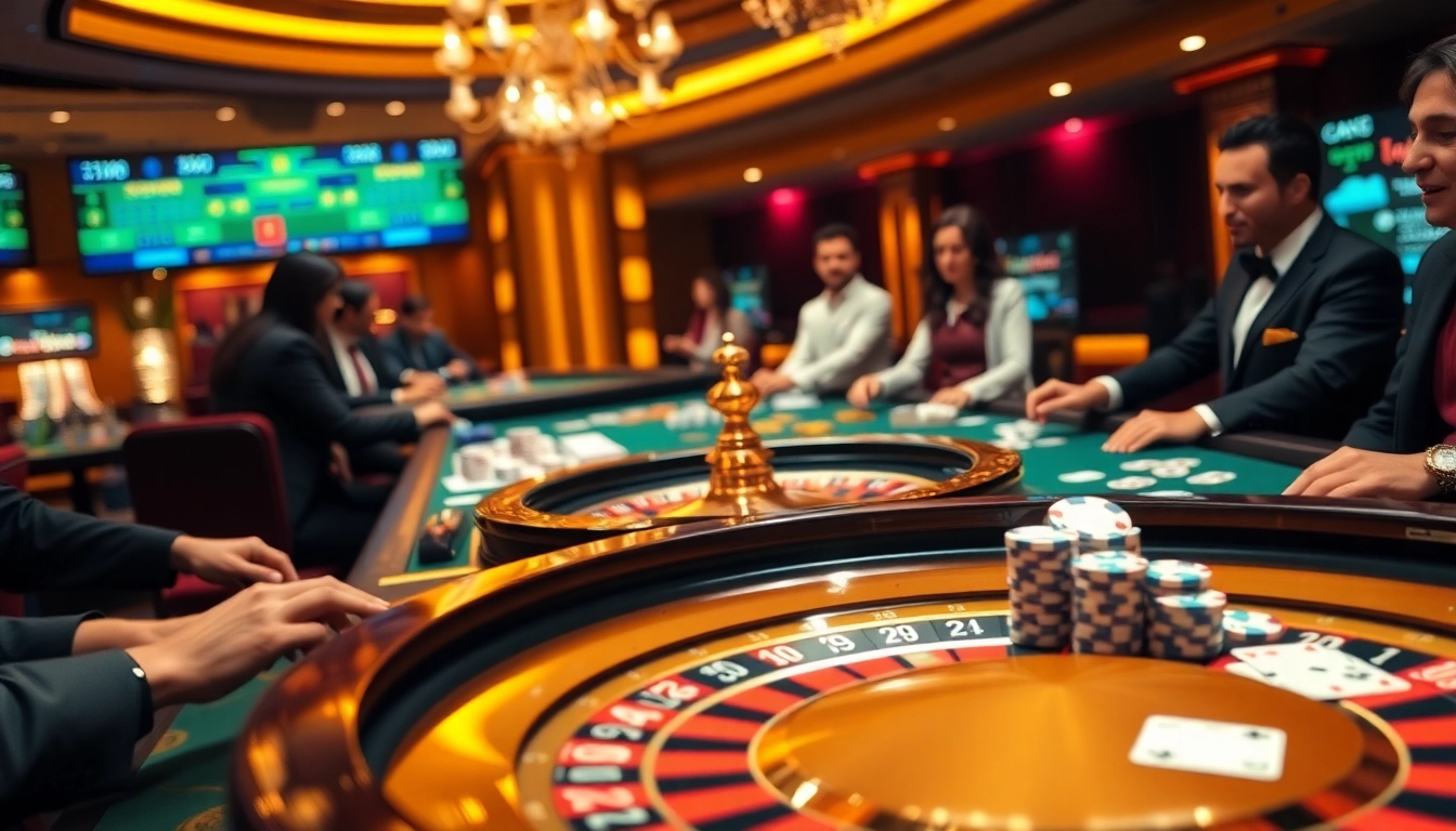 Engaging casino scene showcasing MM88 LINK with roulette wheel and poker chips.