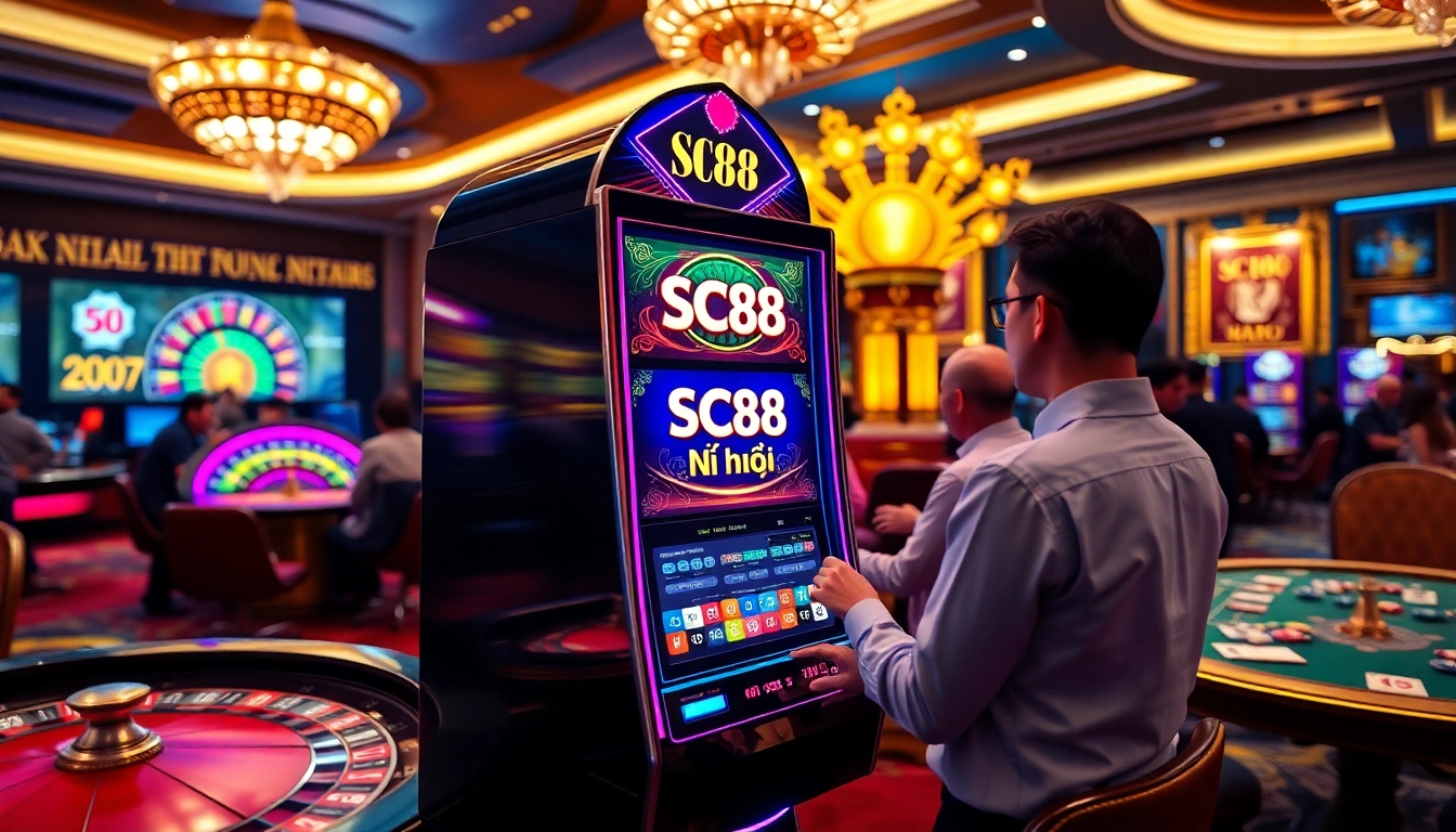 Experience the excitement with SC88 nổ hũ jackpot gameplay at a vibrant casino setting.