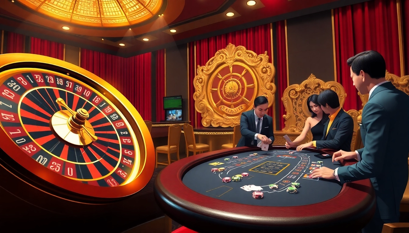 Experience excitement at the TG88-themed casino with roulette, blackjack, and vibrant chips.