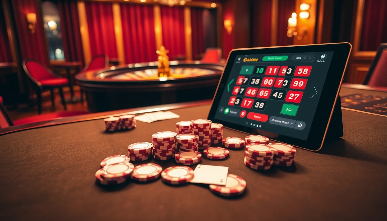 Engage in thrilling casino action at i9bet with vibrant tables, poker chips, and elegant lighting.