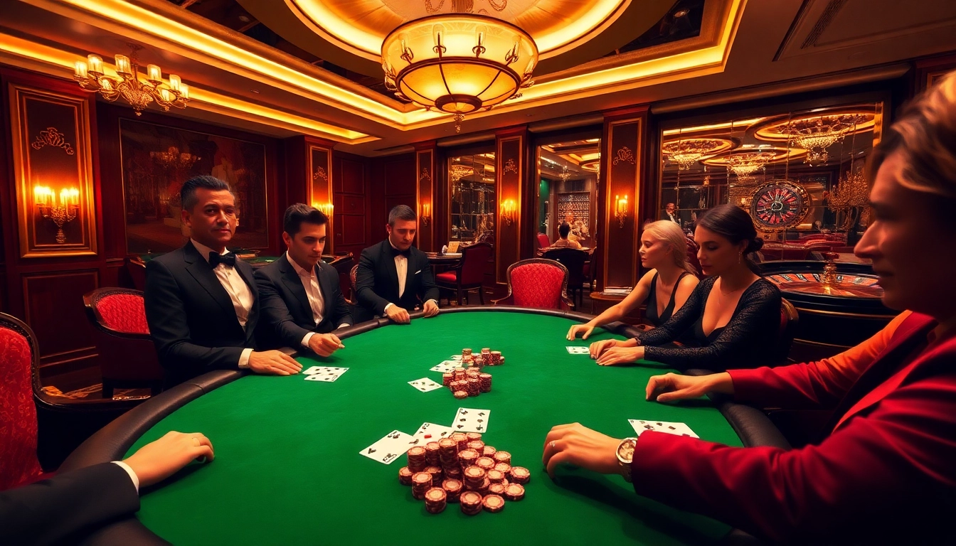 Experience the thrill of high-stakes poker at xx88's luxury casino setting, featuring vibrant chips and elegant players.