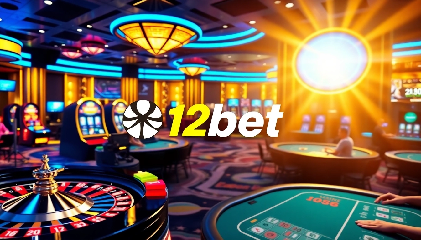 Experience thrilling online gambling with 12bet’s vibrant casino interface filled with slots and roulette wheels.