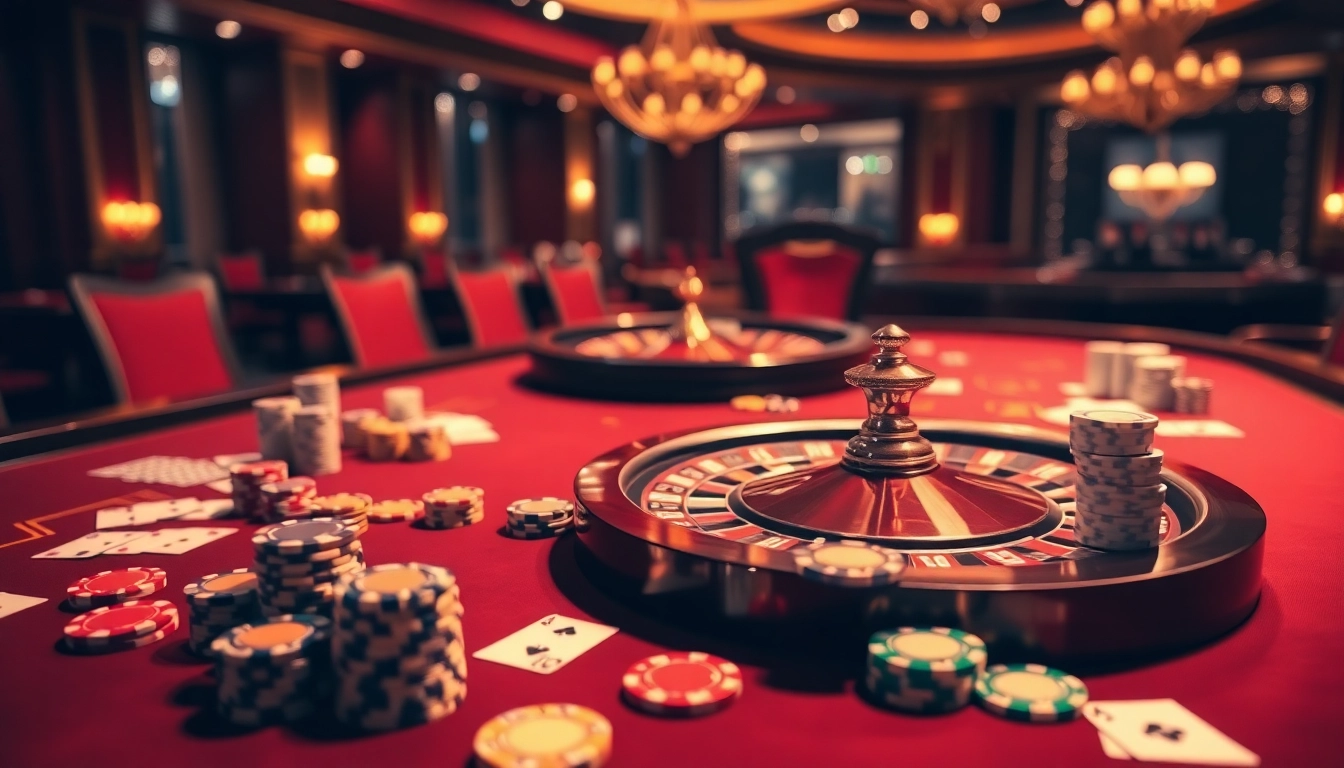 Engage in thrilling gameplay with God345 at a luxury casino table featuring roulette and poker chips.