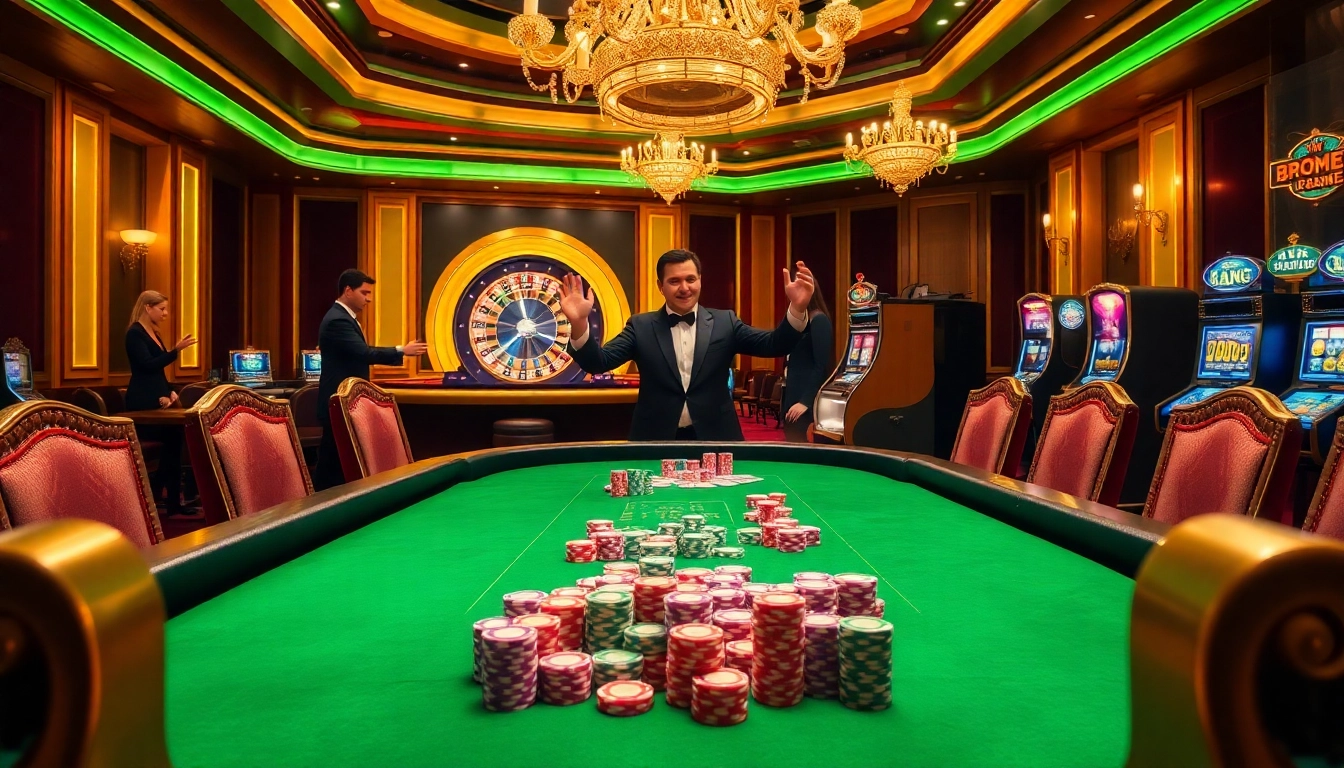 Experience the excitement of F168 at a luxurious casino table with vibrant poker chips and professional dealers.