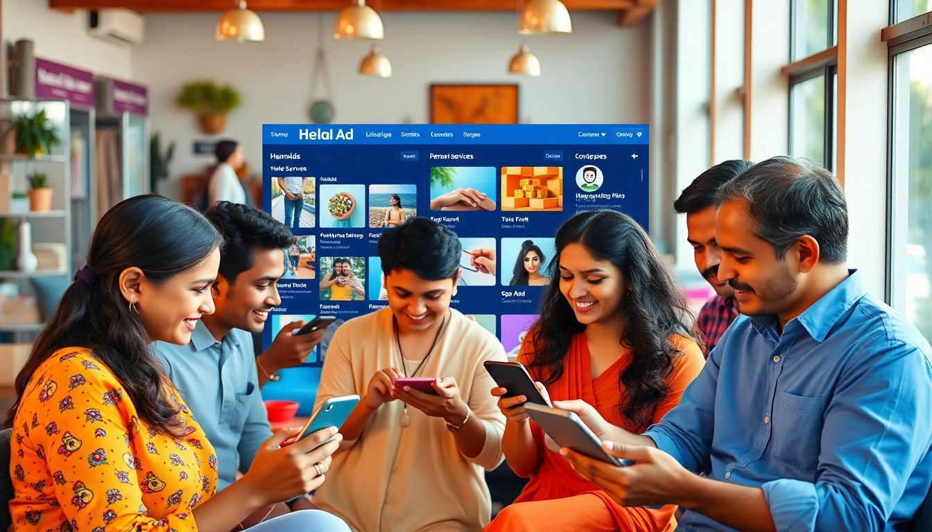 Engaging scene portraying users exploring Hela Ads in a vibrant online marketplace, showcasing diverse classifieds.