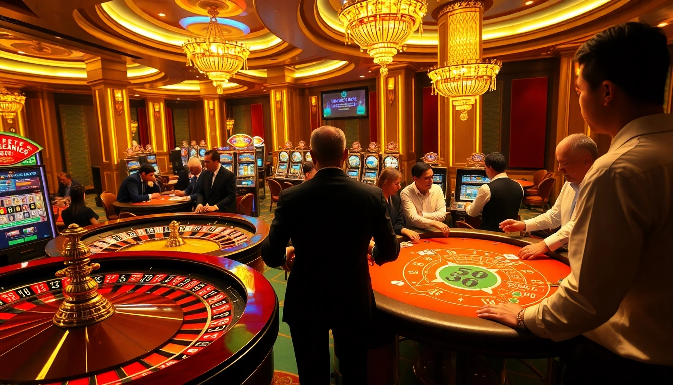 Players enjoying high-stakes action at S666 link casino tables, showcasing poker and roulette excitement.