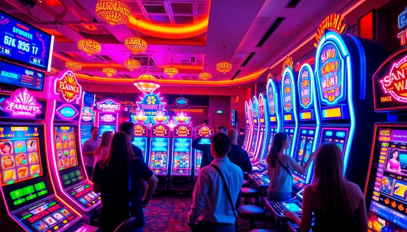 Dynamic scene of players enjoying Kode4d link slot games in a vibrant online gaming environment.