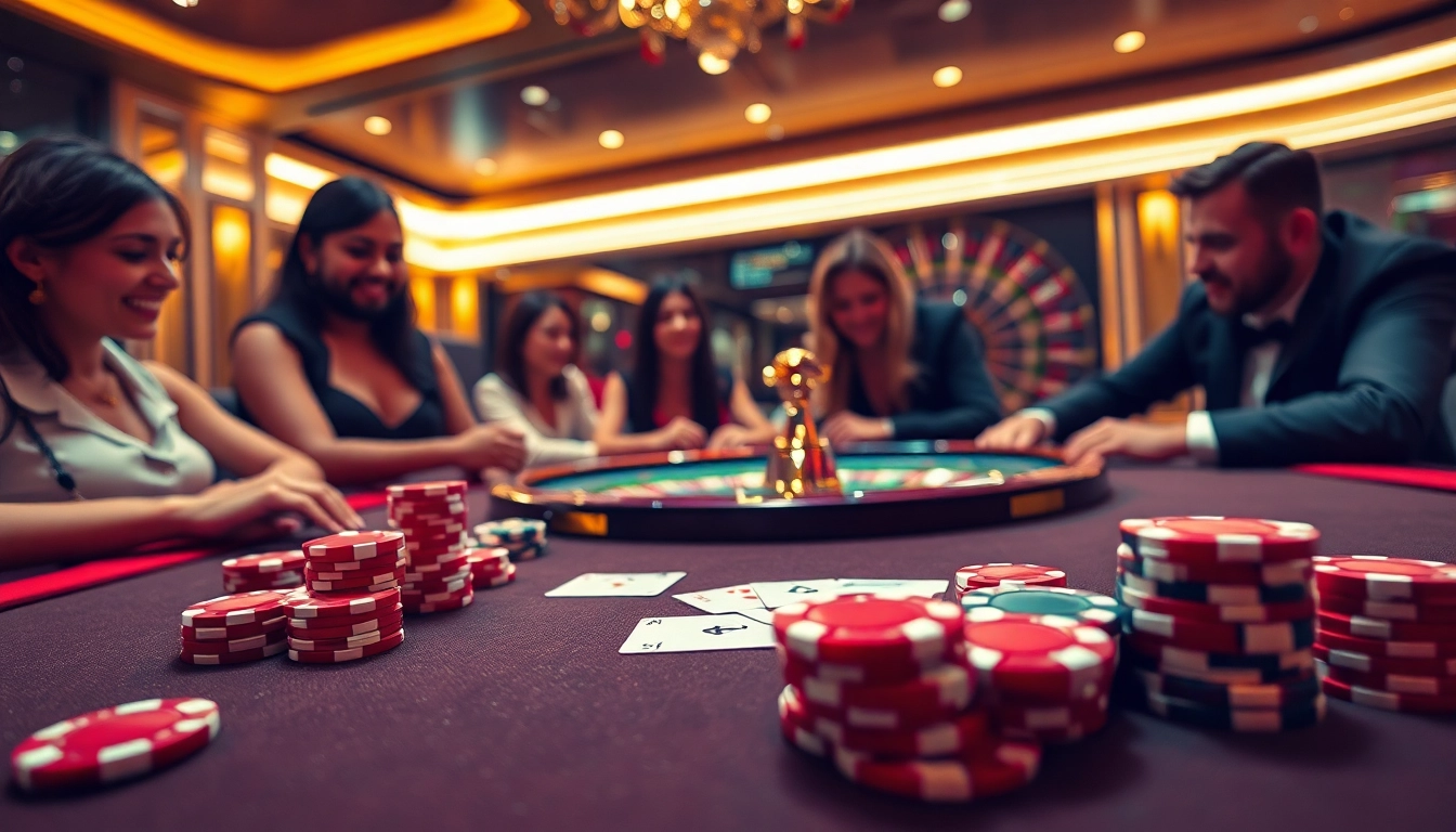 Players engaging in high-stakes betting at 13Win's luxurious casino table.