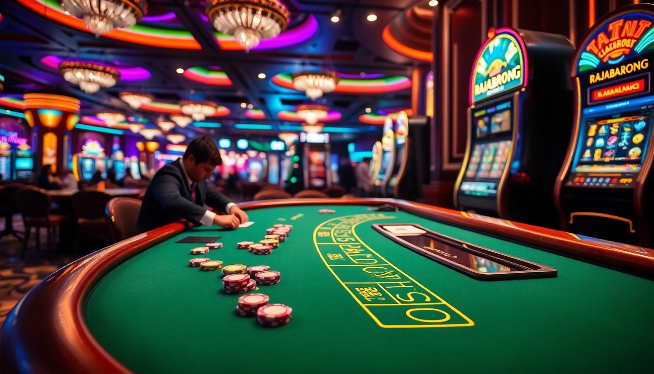RAJABARONG casino excitement with vibrant slot machines and blackjack tables