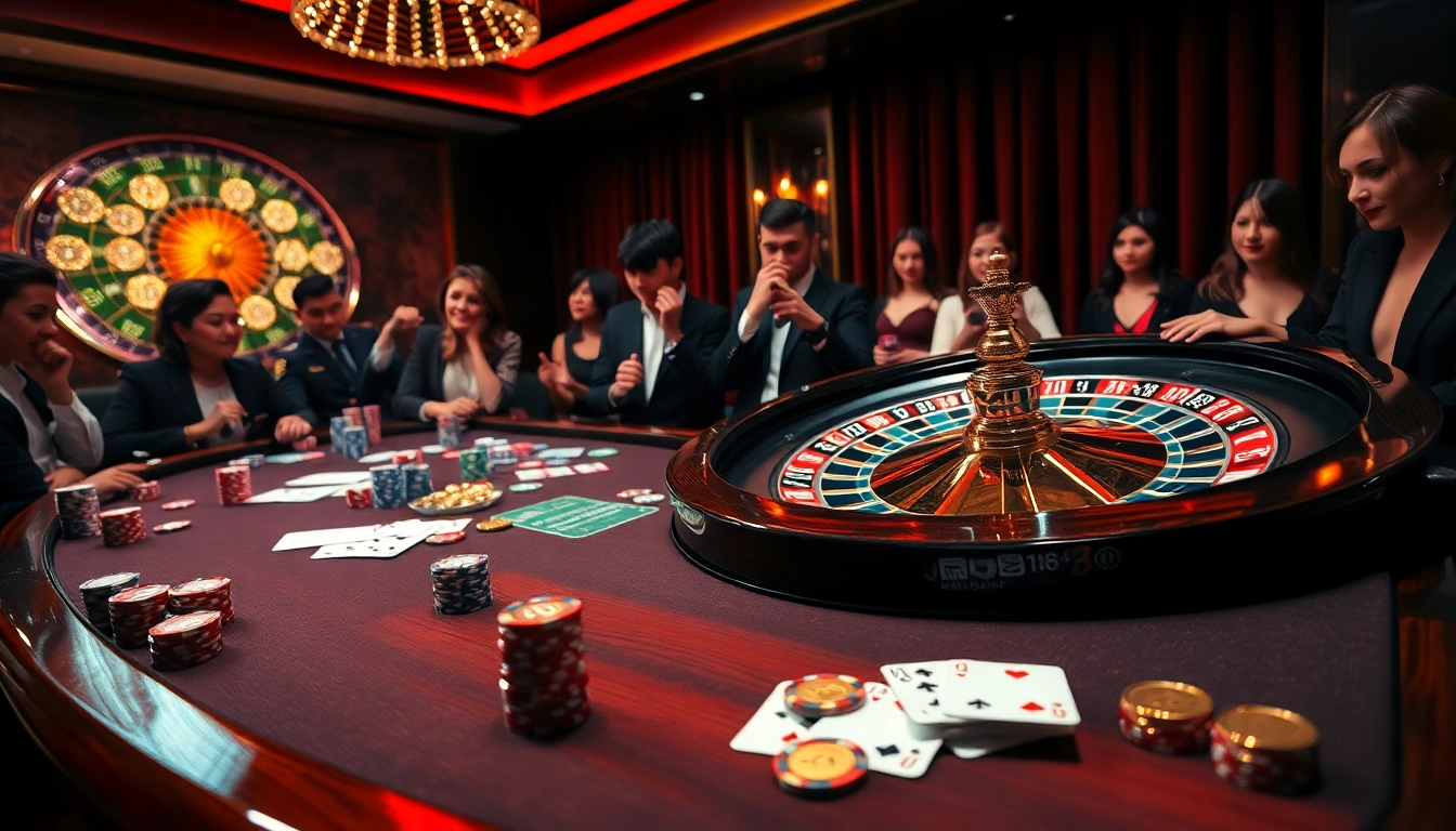 Experience the thrill of gaming at https://jun88buzz.info/, with vibrant poker chips and an exciting roulette wheel.