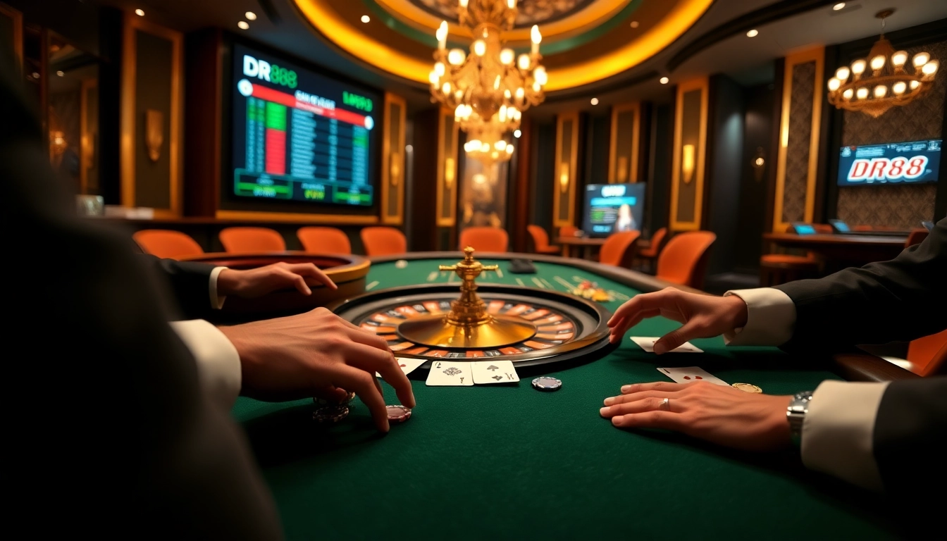 Experience thrilling gameplay at DR88 with dynamic casino action and poker chips on the table.