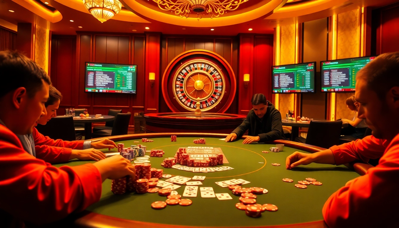 Experience thrilling gameplay with 7m at an elegant poker table surrounded by vibrant casino elements.