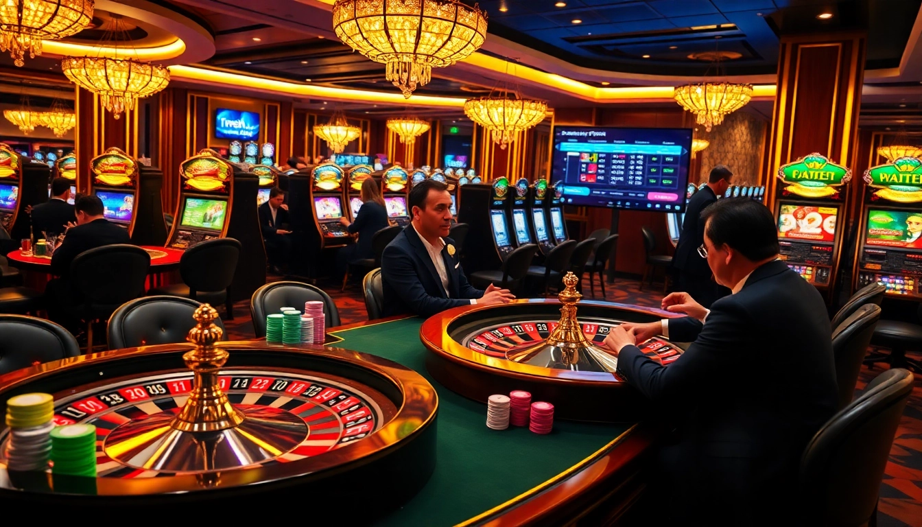 Exciting poker game featuring high-stakes players and vibrant chips in a luxurious casino s8 setting.