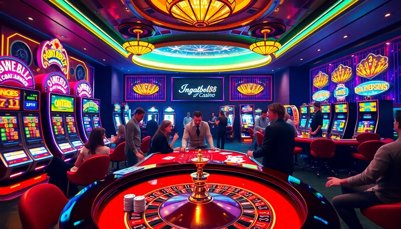 Experience the excitement of ingatbola88 with vibrant casino games and players engaged in thrilling action.